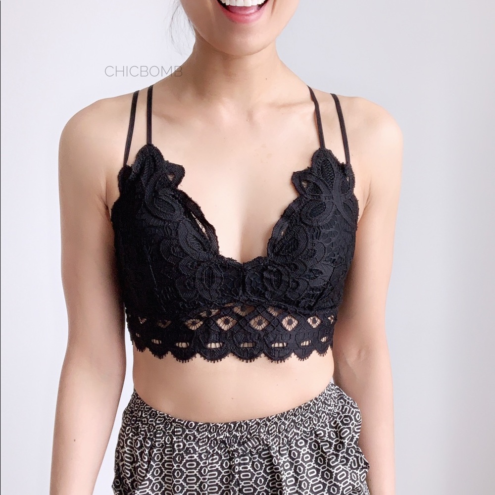 BOHO SCALOPPED LACE BRALETTE - BLACK - Picture 4 of 8